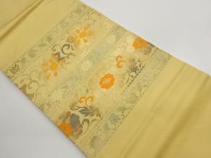 引き箔　横段に花唐草模様織り出し名古屋帯